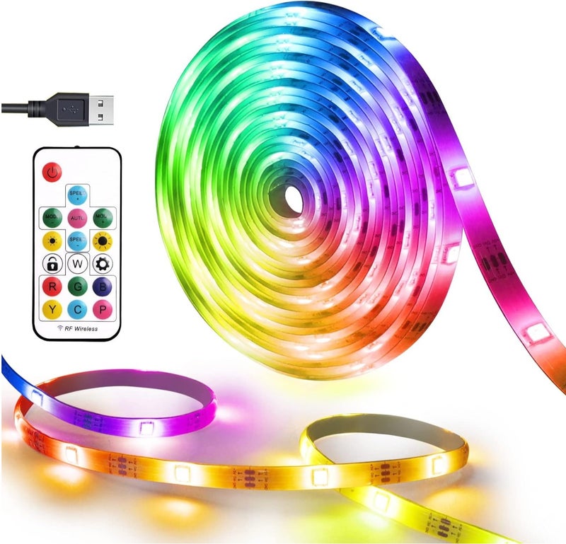 طلال شريط إضاءة LED بطول 5 أمتار، شريط إضاءة LED متعدد الألوان RGB، شريط إضاءة LED متعدد الألوان بـ 16 لونًا مع جهاز تحكم عن بعد، طقم إضاءة LED مرن ذاتي اللصق للمنزل والمطبخ وغرفة النوم وإضاءة خلفية التلفزيون والحانات والحفلات والاستخدامات الزخرفية - Image 1